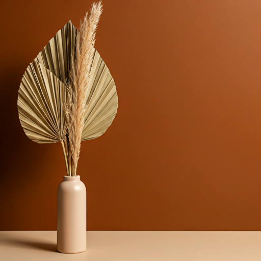 Abstract pampas grass and leaf decoration in warm tones